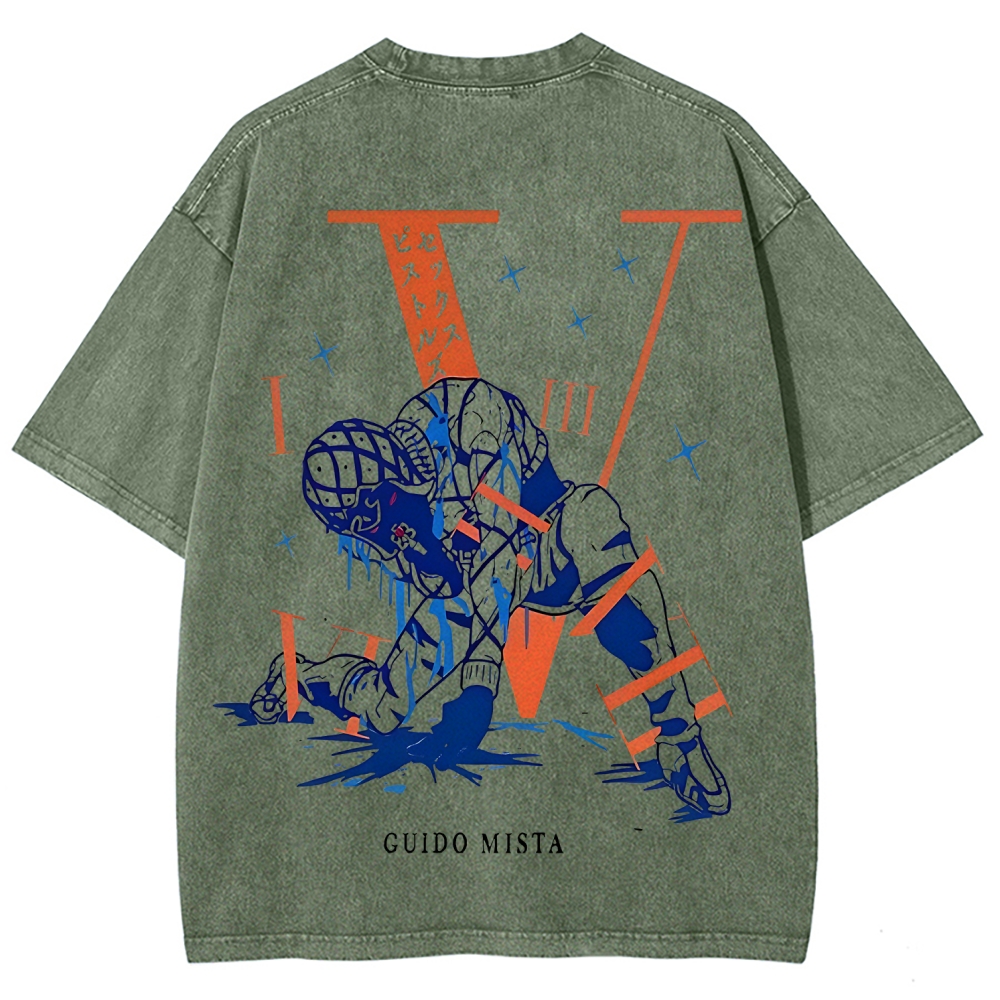 JoJo's Bizarre Adventure: Golden Wind Guido Mista Printed Unisex Washed T-Shirt