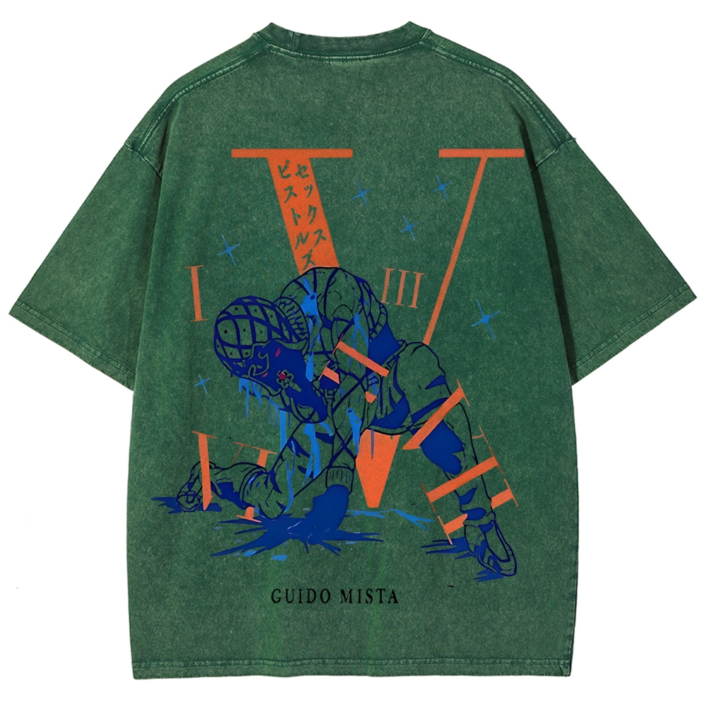 JoJo's Bizarre Adventure: Golden Wind Guido Mista Printed Unisex Washed T-Shirt
