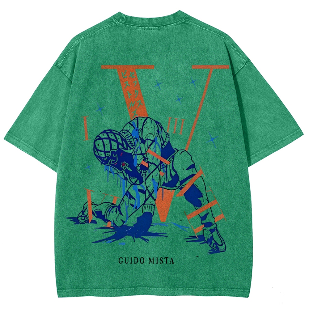JoJo's Bizarre Adventure: Golden Wind Guido Mista Printed Unisex Washed T-Shirt