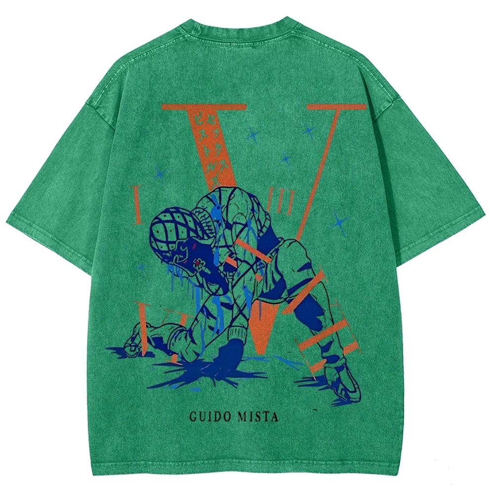 JoJo's Bizarre Adventure: Golden Wind Guido Mista Printed Unisex Washed T-Shirt