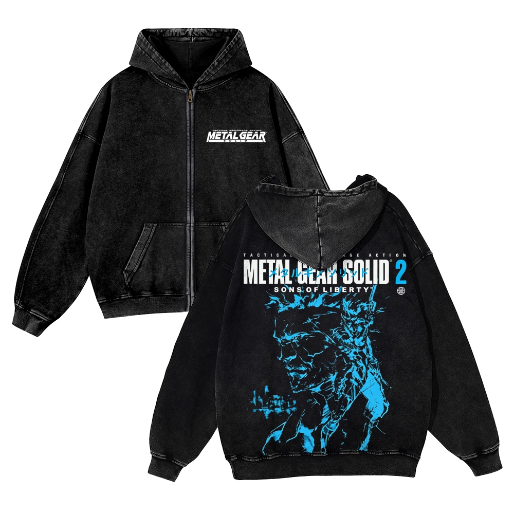 GS2 Snake And Raiden Cover Unisex Washed Cotton Zip Up Hoodie