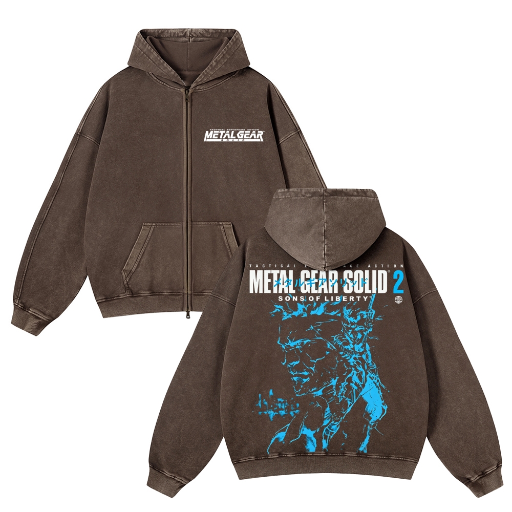 GS2 Snake And Raiden Cover Unisex Washed Cotton Zip Up Hoodie