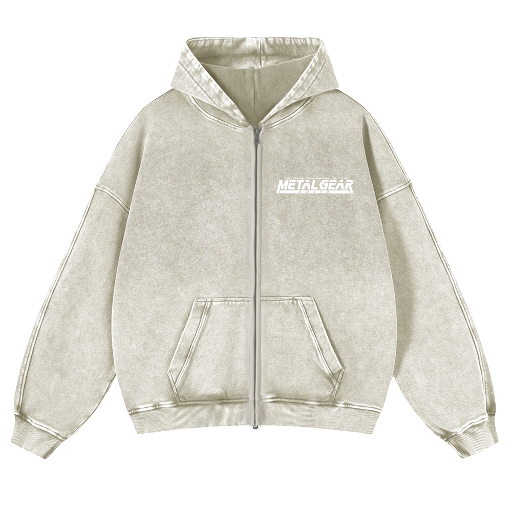 GS2 Snake And Raiden Cover Unisex Washed Cotton Zip Up Hoodie