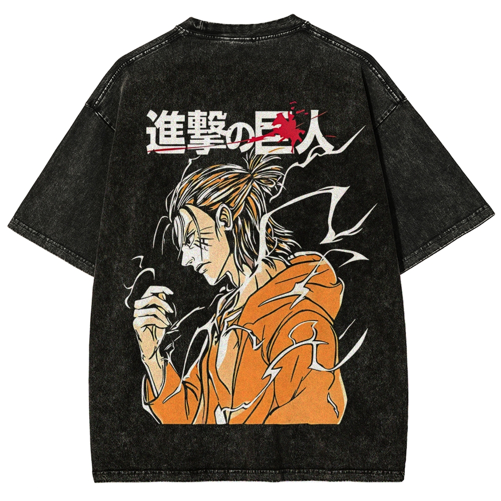 Attack on Titan Eren Yeager Printed Unisex Washed T-Shirt