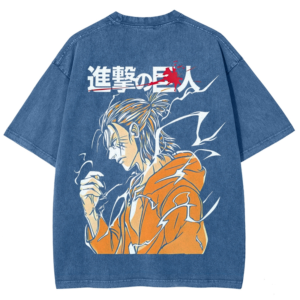 Attack on Titan Eren Yeager Printed Unisex Washed T-Shirt