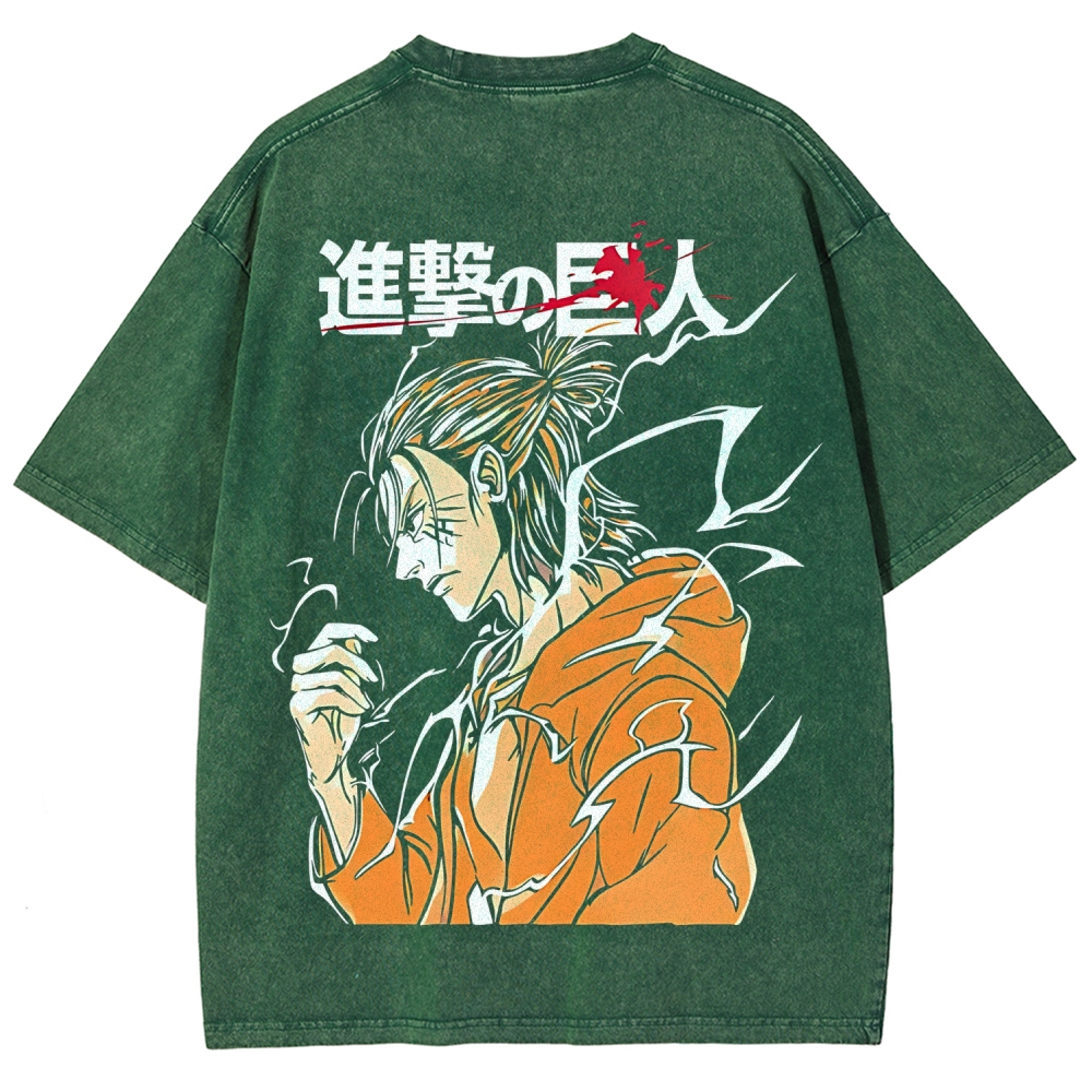Attack on Titan Eren Yeager Printed Unisex Washed T-Shirt