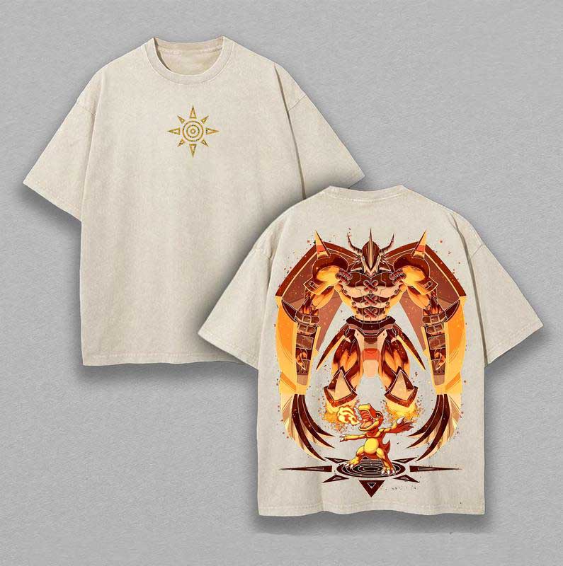 Unisex Vintage Heavyweight Washed Cotton Graphic Tee |  WarGreymon 