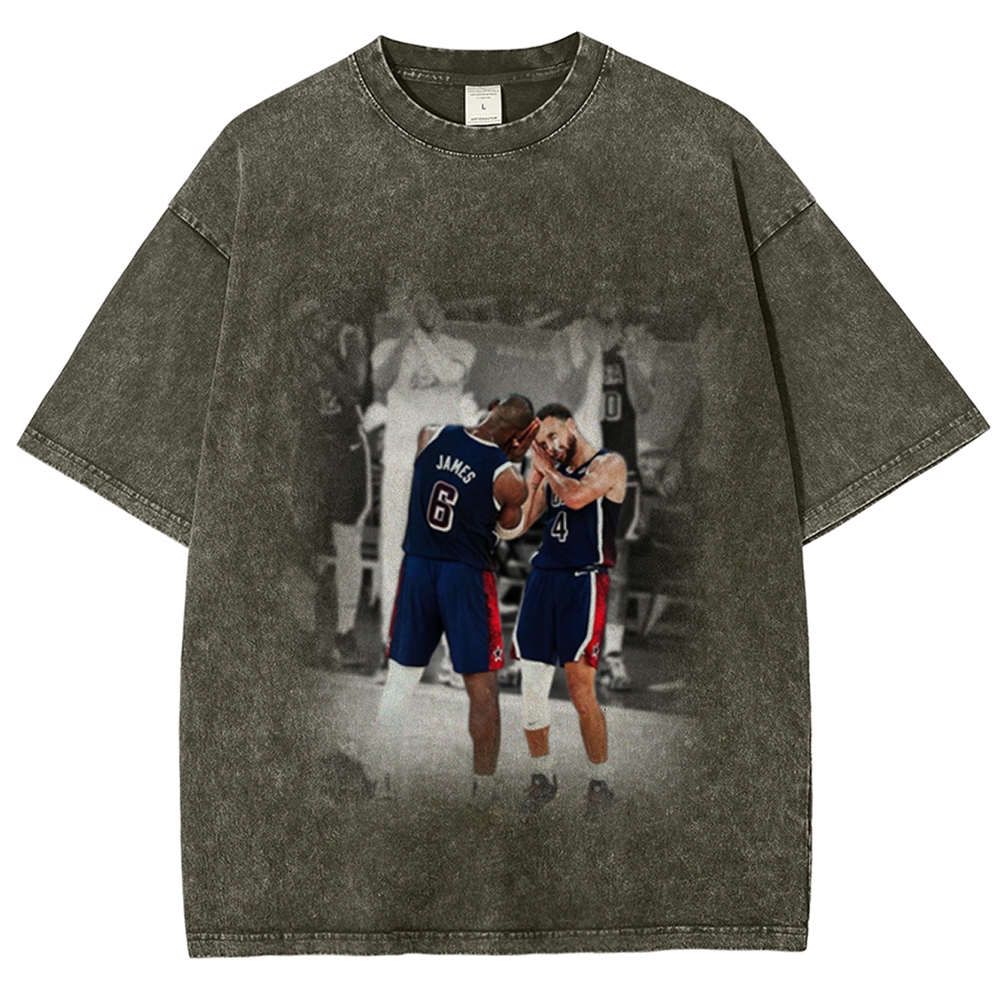 Unisex-Adult Ultra Cotton Washed T-Shirt Graphic USA BASKETBALL 2024 USA TEE