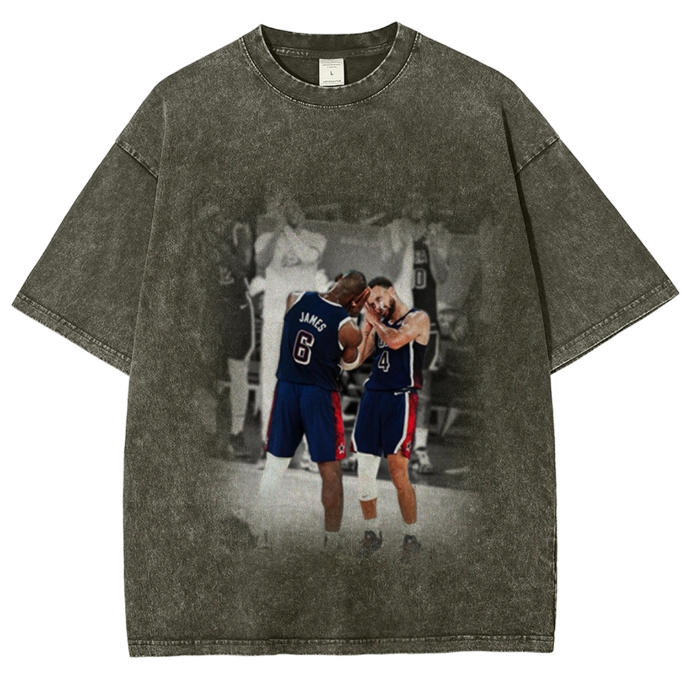 Unisex-Adult Ultra Cotton Washed T-Shirt Graphic USA BASKETBALL 2024 USA TEE