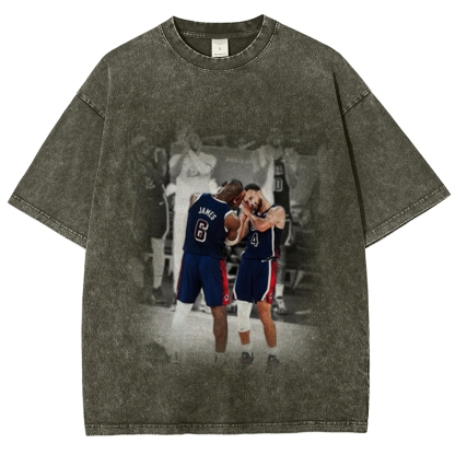 Unisex-Adult Ultra Cotton Washed T-Shirt Graphic USA BASKETBALL 2024 USA TEE