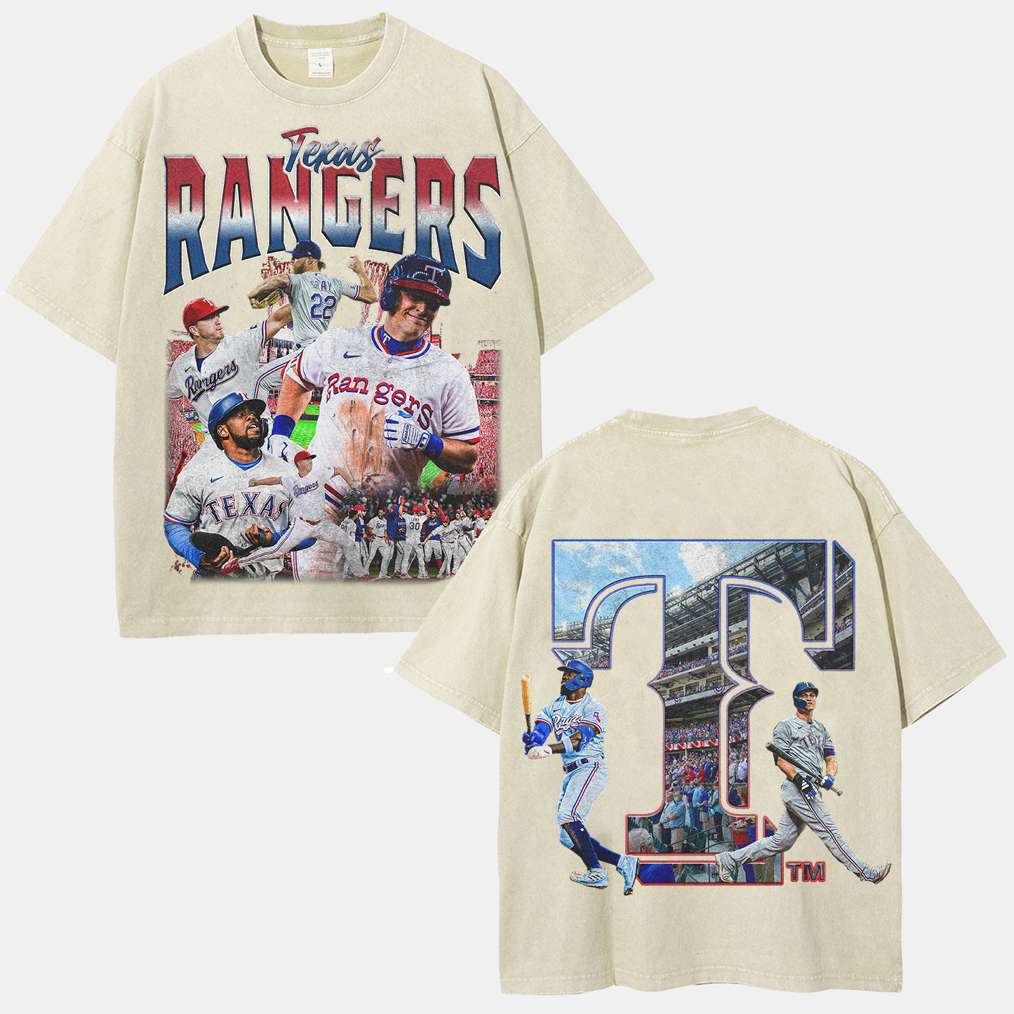 Unisex-Adult Oversized Washed Street T-shirt TEXAS RANGERS Vintage Tee