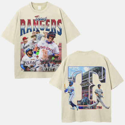 Unisex-Adult Oversized Washed Street T-shirt TEXAS RANGERS Vintage Tee