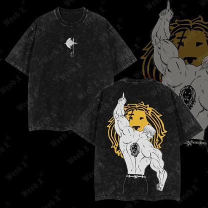 Escanor X The Seven Deadly Sins Anime Vintage Washed Tee Unisex Mineral Anime Manga Washed Heavy Cotton T-shirt, Gift For Anime Fan, Anime Lover