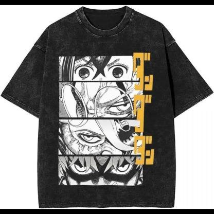 Dandadan Character Anime Kaji Eyes Ken Takakura Momo Ayase Aira Shiratori Oversized Washed T-Shirt - Unisex Graphic Tee Cotton Streetwear Clothes Top