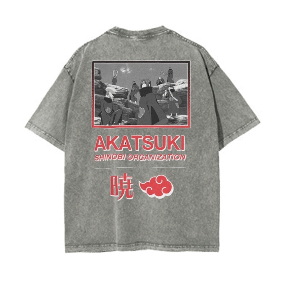 Vintage Unisex-Adult Oversized Washed T-Shirt Graphic Naruto Akatsuki Shinobi T-Shirt