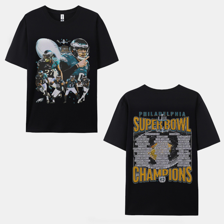Classic Style Unisex-Adult Oversized Pure Cotton T-Shirt Graphic SUPER BOWL LII CHAMPS - EAGLES TEE