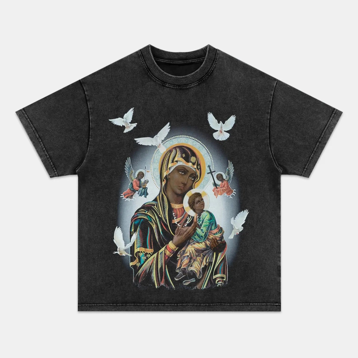 Unisex-Adult Ultra Cotton Washed T-Shirt Graphic BLACK MADONNA AND CHI