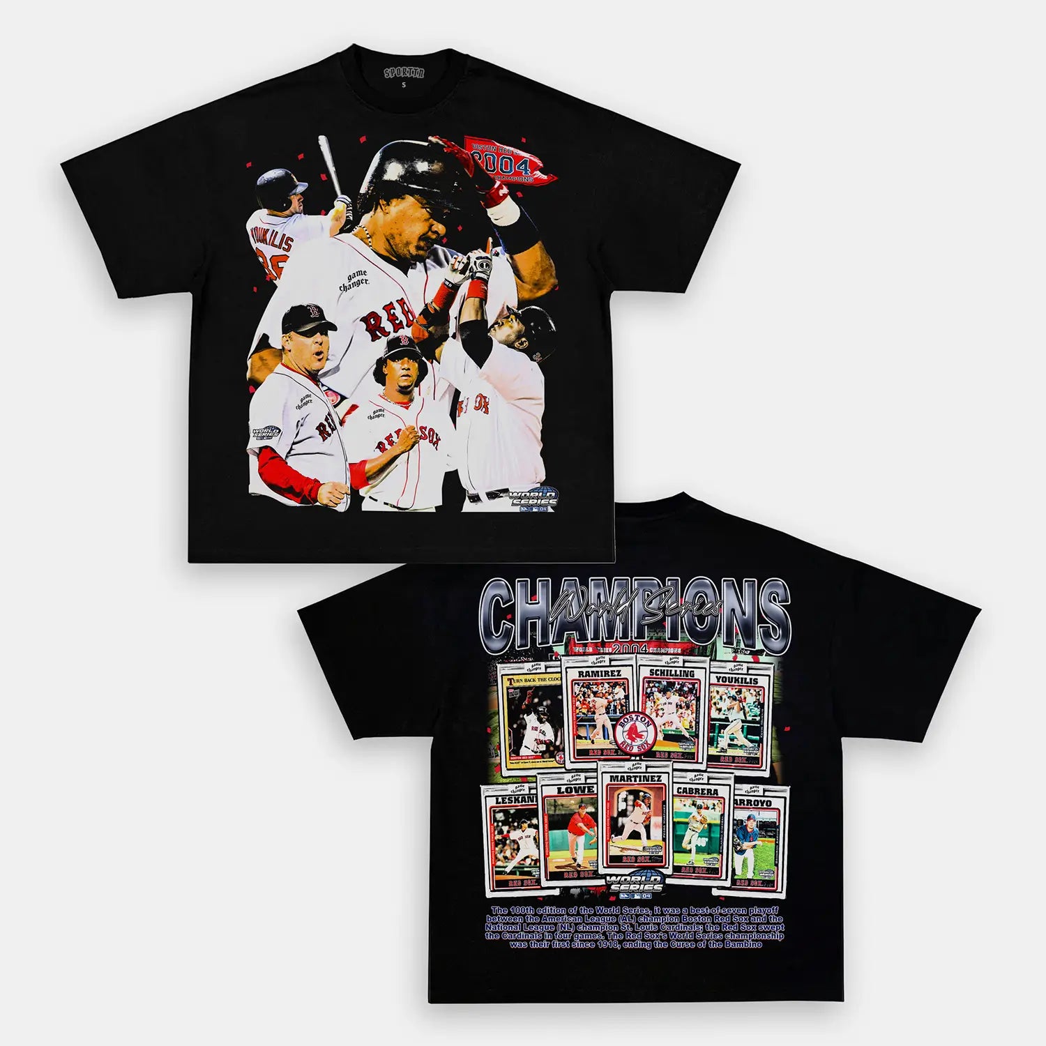 Unisex-Adult Ultra Cotton Washed T-Shirt Graphic  2004 WORLD SERIES CHAMPS - RED SOX TEE