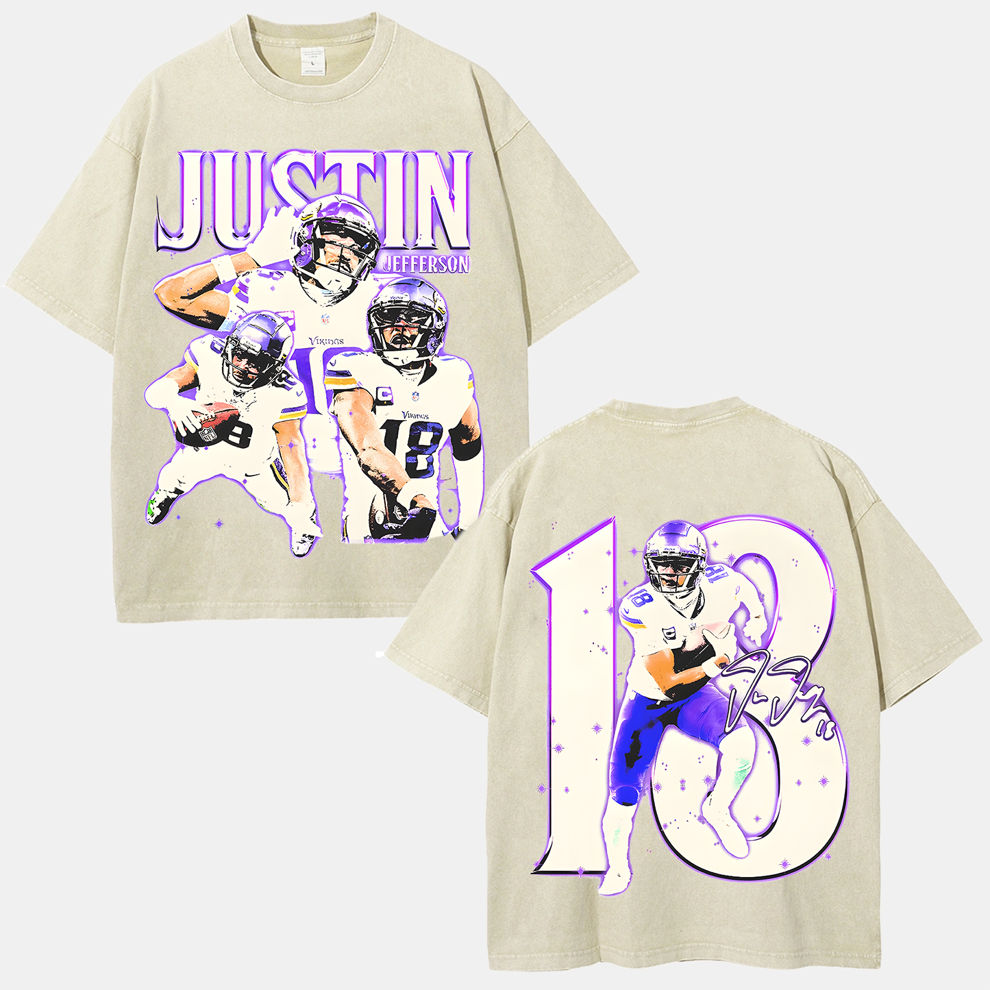 Vintage Style Unisex-Adult Oversized Washed Street T-shirt | JUSTIN JEFFERSON TEE 10.15
