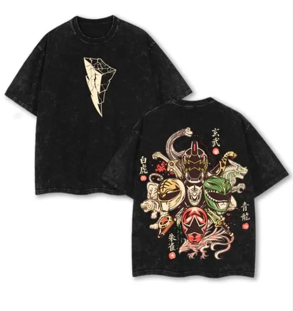 Power Rangers Four Symbols Vintage Unisex Washed T-Shirt
