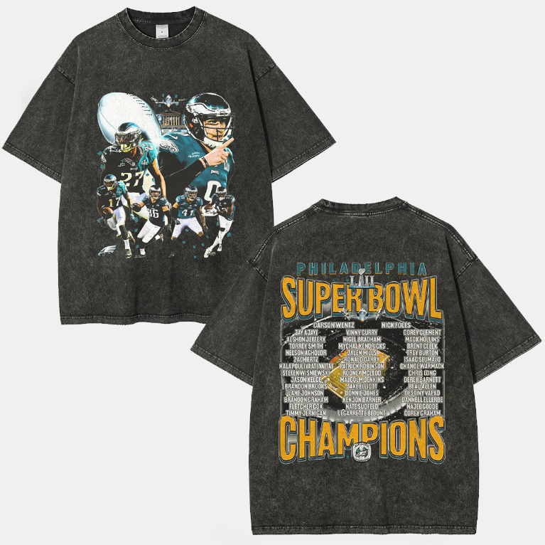 Unisex-Adult Ultra Cotton Washed T-Shirt Graphic SUPER BOWL LII CHAMPS - EAGLES TEE