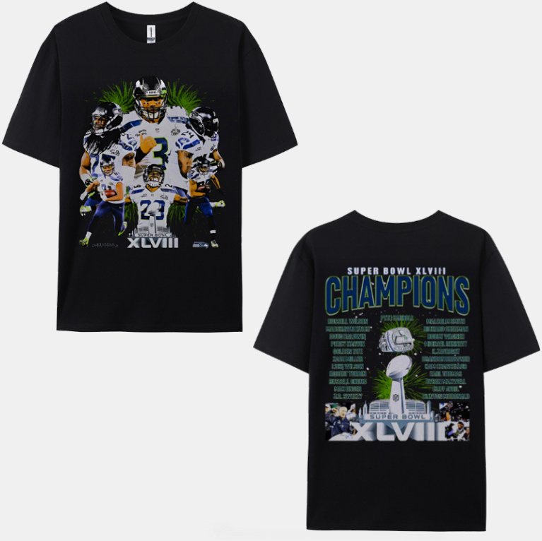 Unisex-Adult Ultra Cotton Washed T-Shirt Graphic SUPER BOWL XLVIII CHAMPS - SEAHAWKS TEE