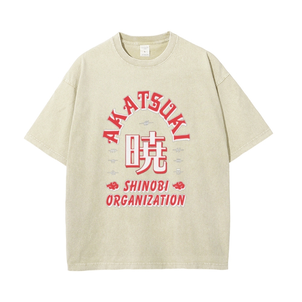 Vintage Unisex-Adult Oversized Washed T-Shirt Graphic Naruto Akatsuki Shinobi T-Shirt