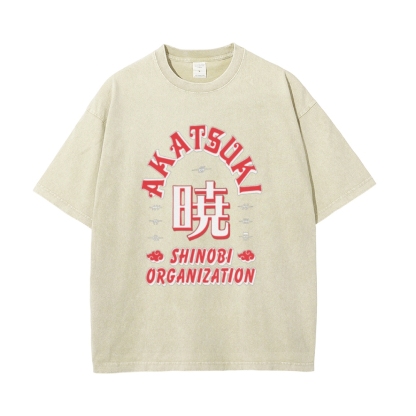 Vintage Unisex-Adult Oversized Washed T-Shirt Graphic Naruto Akatsuki Shinobi T-Shirt