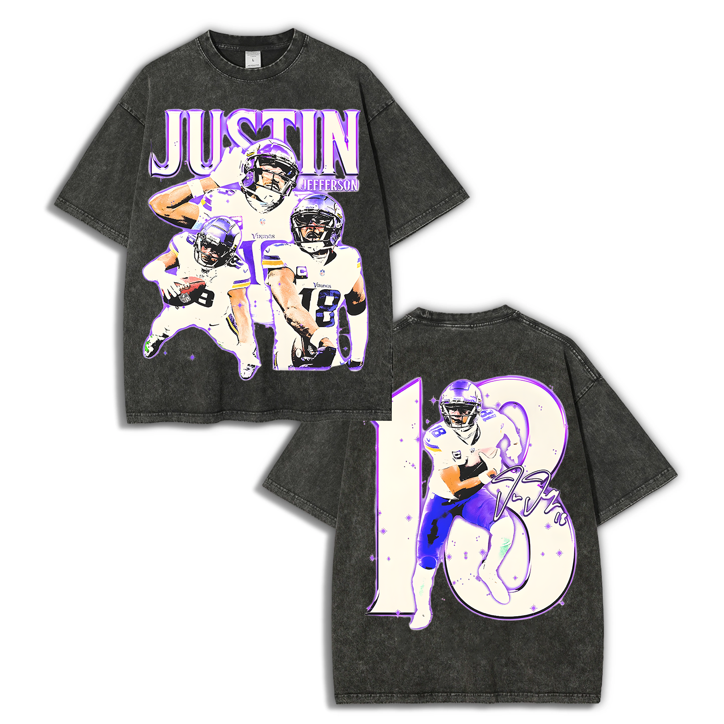 Vintage Style Unisex-Adult Oversized Washed Street T-shirt | JUSTIN JEFFERSON TEE 10.15