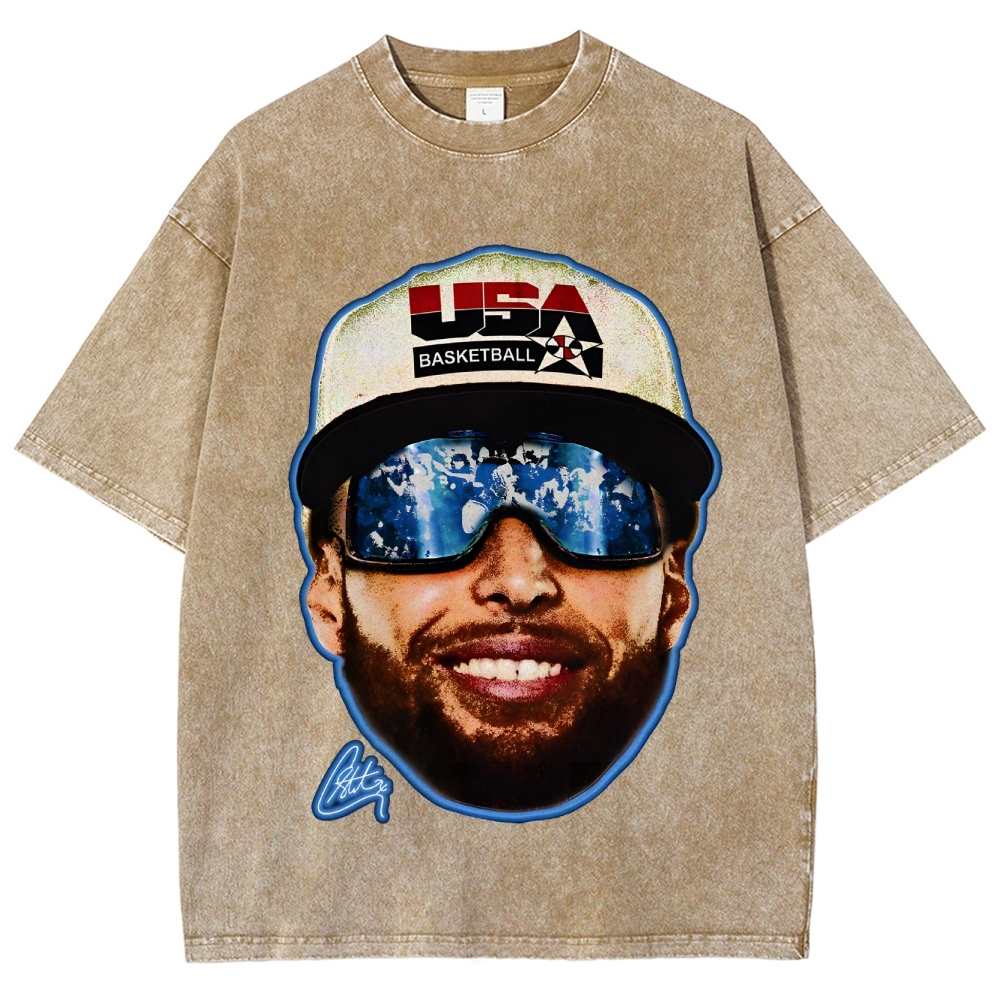 Unisex-Adult Ultra Cotton Washed T-Shirt Graphic "Chef Curry" Team USA Big Face T-Shirt