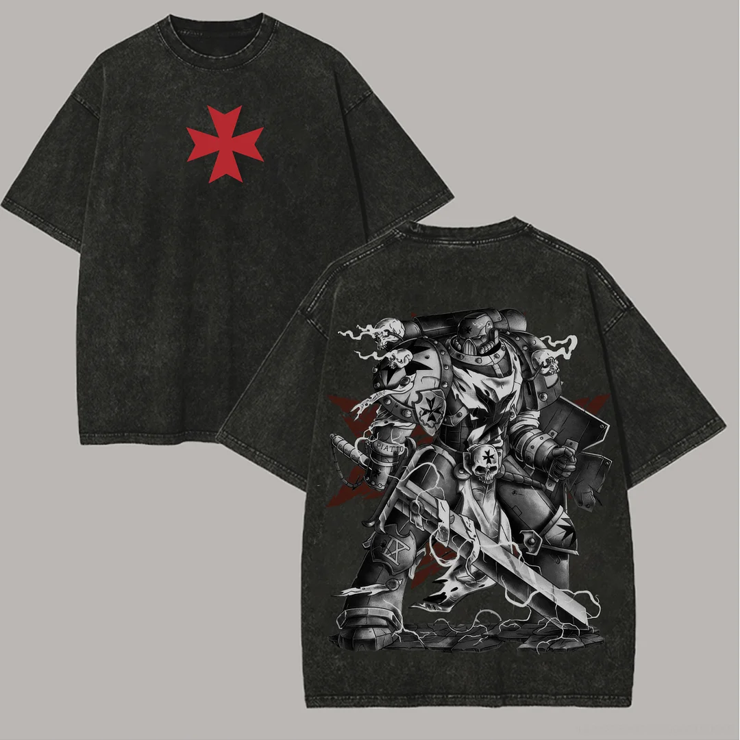 Warhammer 40k Black Templar Space Marine Printed Unisex Washed T-Shirt
