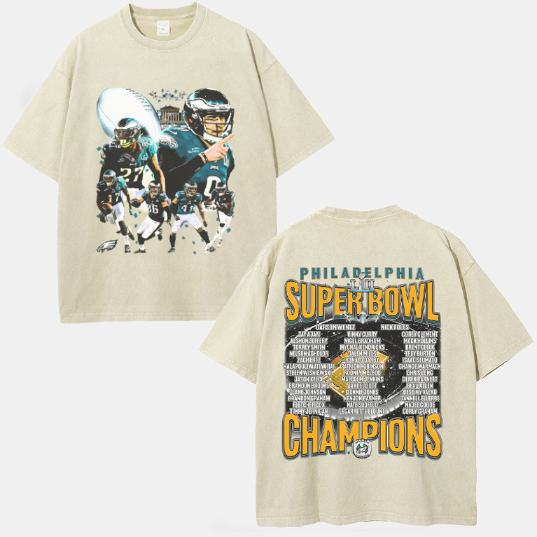 Unisex-Adult Ultra Cotton Washed T-Shirt Graphic SUPER BOWL LII CHAMPS - EAGLES TEE