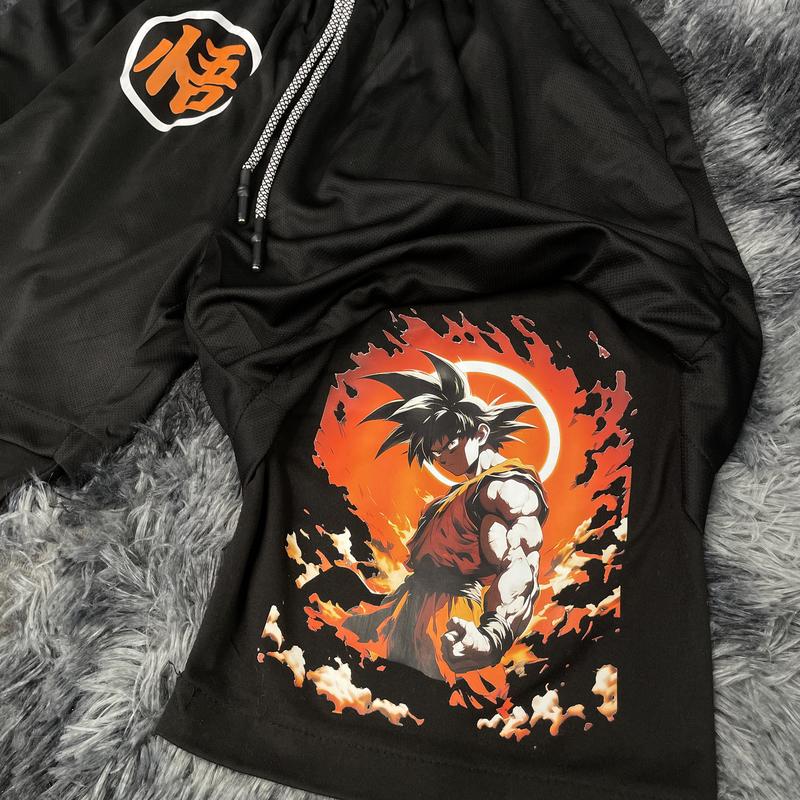 Dragon Ball Z Menswear Top Rated 80s 90s Oversized Singlet Muscle Shorts Summer Simple Letter Black Polyester Fabric Elastic Waistband Drawcord Tropical Casual Breathable Quick-Drying Anime Graphic Gifts
