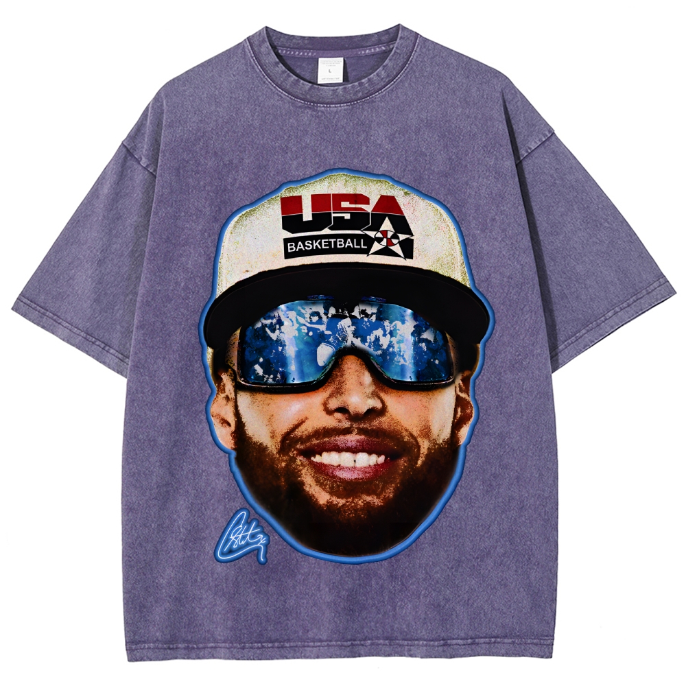 Unisex-Adult Ultra Cotton Washed T-Shirt Graphic "Chef Curry" Team USA Big Face T-Shirt