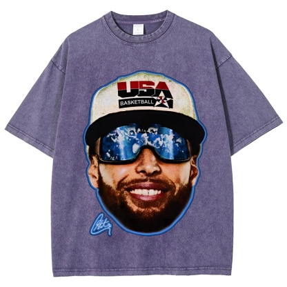 Unisex-Adult Ultra Cotton Washed T-Shirt Graphic "Chef Curry" Team USA Big Face T-Shirt