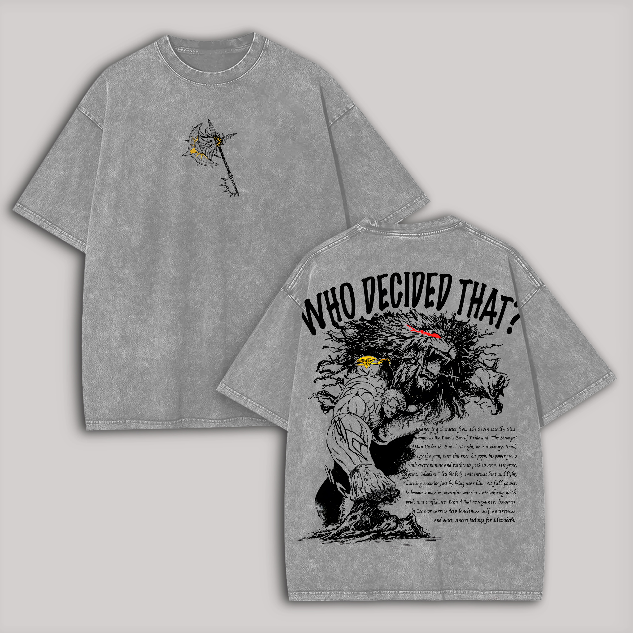 The Seven Deadly Sins Escanor Printed Unisex Washed T-Shirt