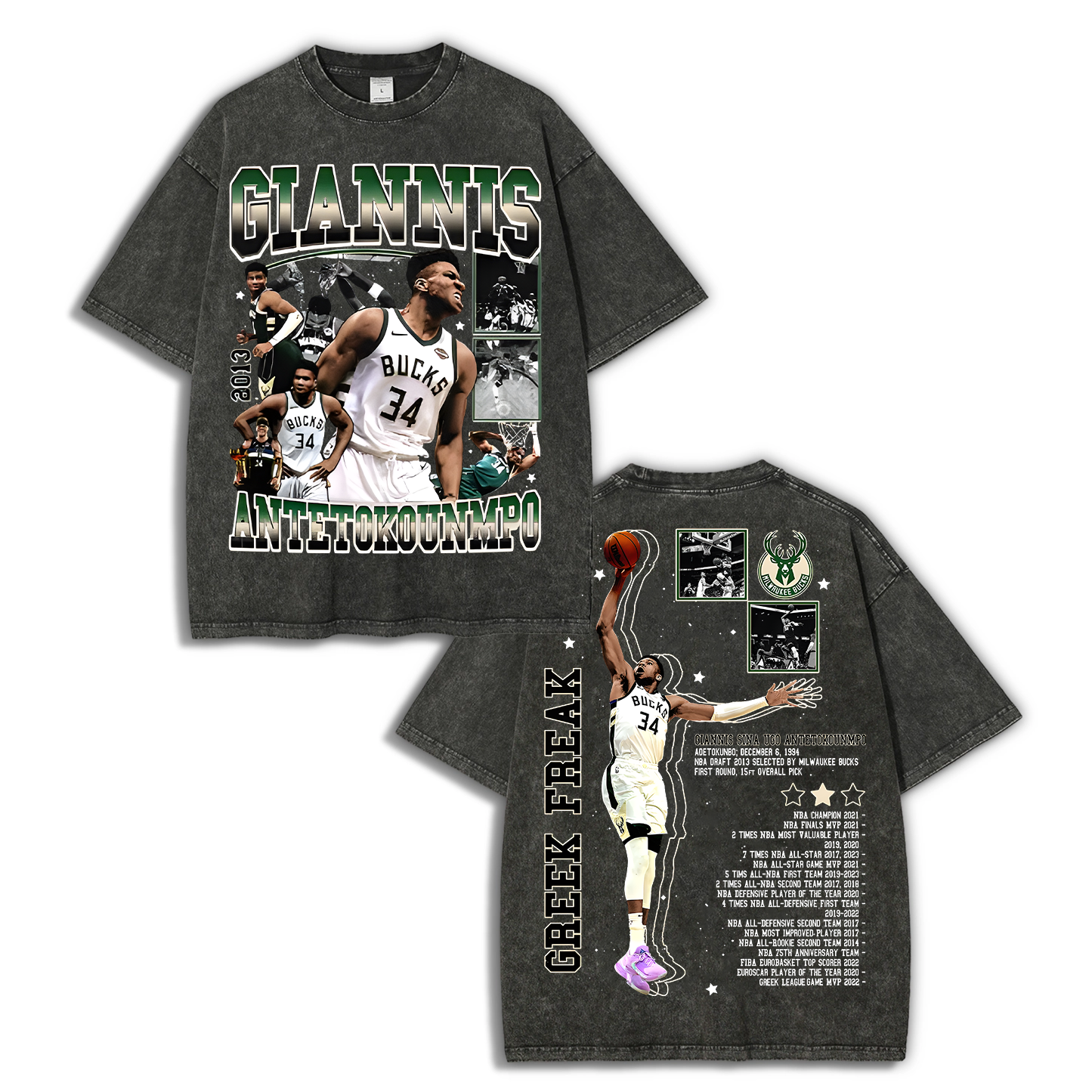 Unisex Fit Washed Giannis Antetokounmpo T-Shirt 2504013803