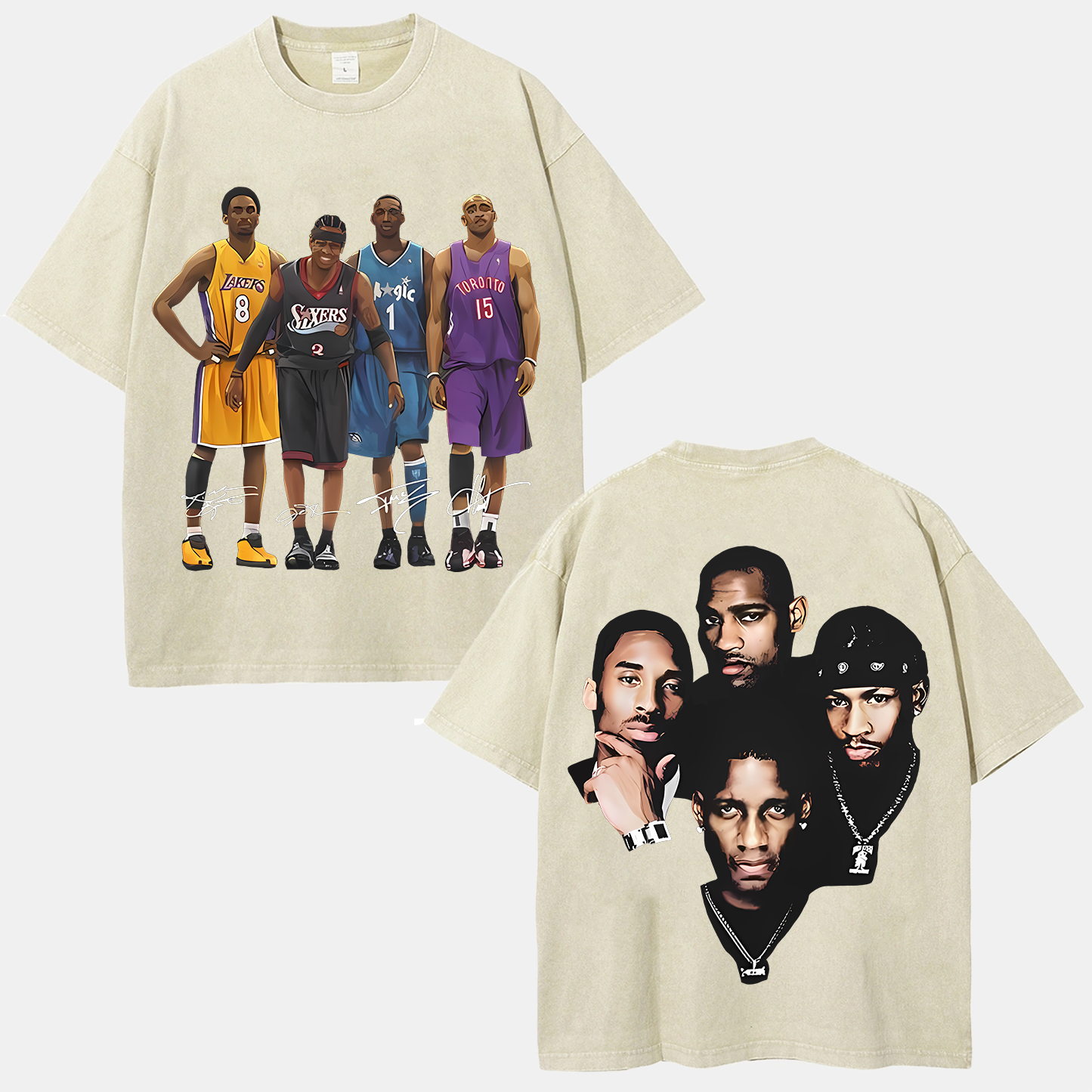 Unisex Fit Washed T-Shirt Kobe and Iverson and T Mac and Carter
