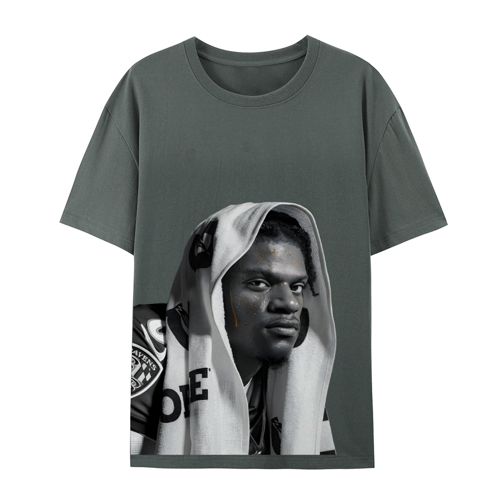 RAVENS Lamar Jackson Vintage Style Unisex-Adult Oversized Washed Cotton T-Shirt 