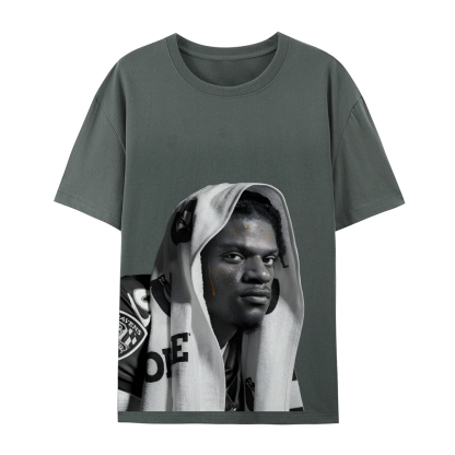 RAVENS Lamar Jackson Vintage Style Unisex-Adult Oversized Washed Cotton T-Shirt 