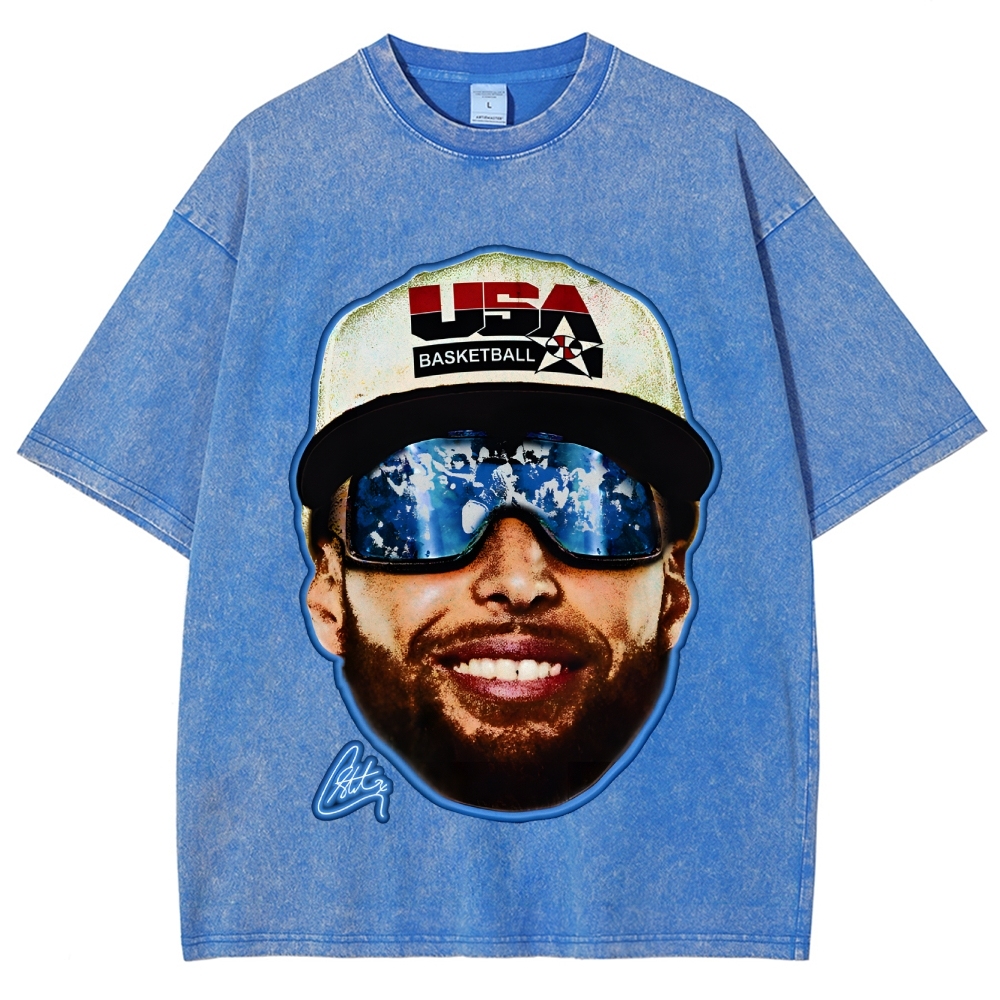 Unisex-Adult Ultra Cotton Washed T-Shirt Graphic "Chef Curry" Team USA Big Face T-Shirt