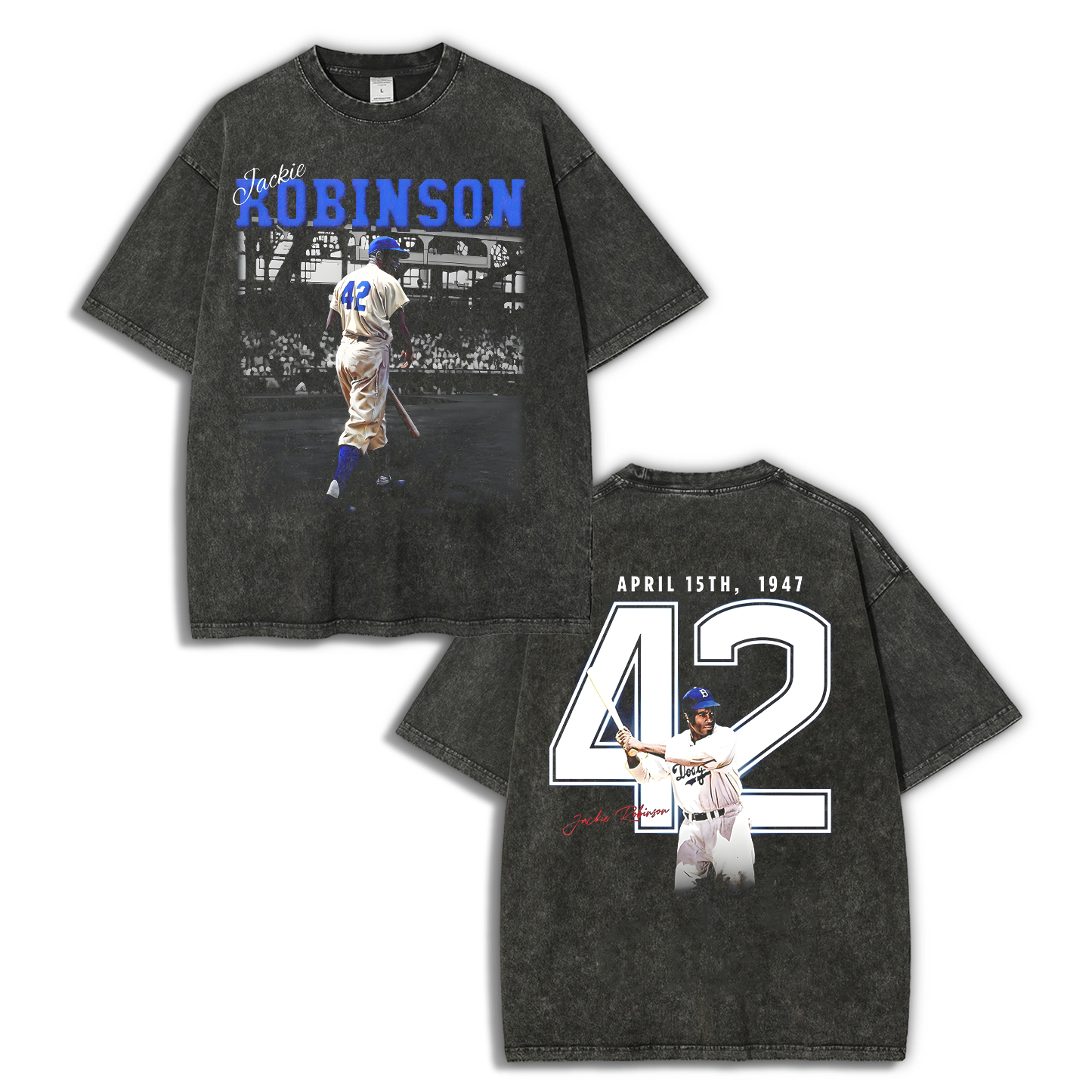 Unisex-Adult Vintage Oversized Washed Cotton T-Shirt | JACKIE ROBINSON