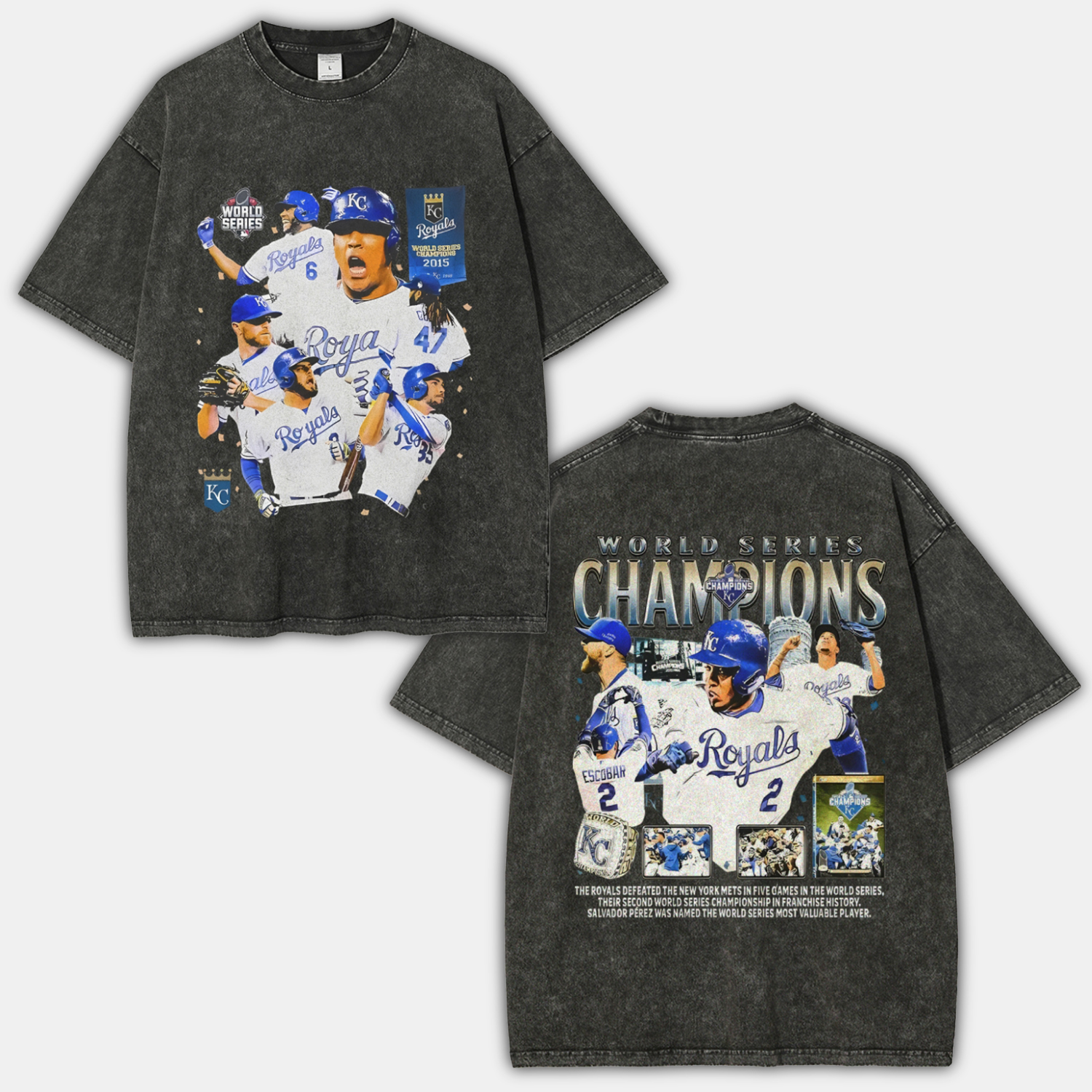 Unisex-Adult Ultra Cotton Washed T-Shirt Graphic 2015 WORLD SERIES CHAMPS - ROYALS TEE
