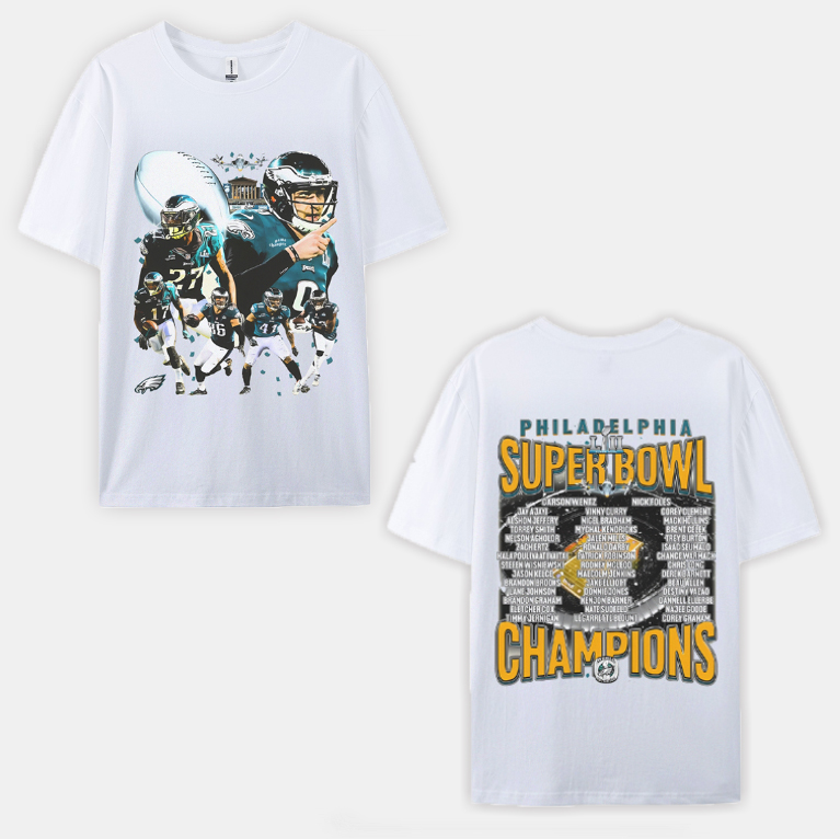 Classic Style Unisex-Adult Oversized Pure Cotton T-Shirt Graphic SUPER BOWL LII CHAMPS - EAGLES TEE