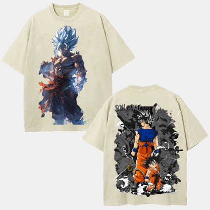 Unisex-Adult Ultra Cotton Washed T-Shirt Graphic Goku