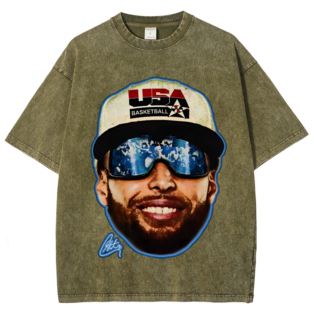 Unisex-Adult Ultra Cotton Washed T-Shirt Graphic "Chef Curry" Team USA Big Face T-Shirt