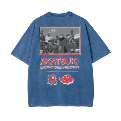 Vintage Unisex-Adult Oversized Washed T-Shirt Graphic Naruto Akatsuki Shinobi T-Shirt