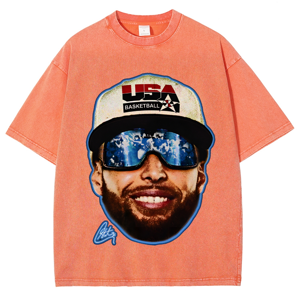 Unisex-Adult Ultra Cotton Washed T-Shirt Graphic "Chef Curry" Team USA Big Face T-Shirt