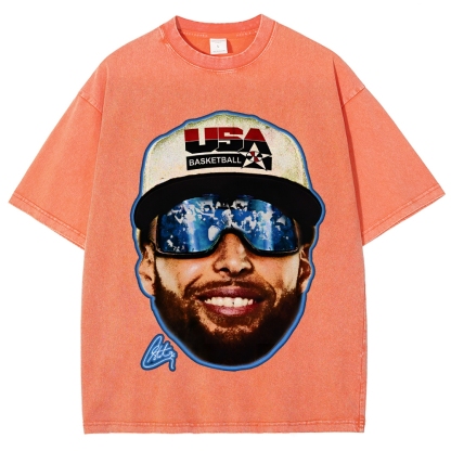 Unisex-Adult Ultra Cotton Washed T-Shirt Graphic "Chef Curry" Team USA Big Face T-Shirt