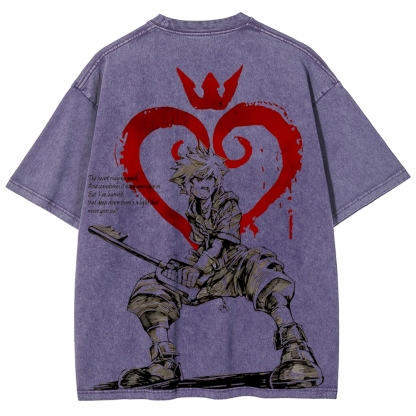 Sora Kingdom Hearts  Printed Unisex Washed T-Shirt 